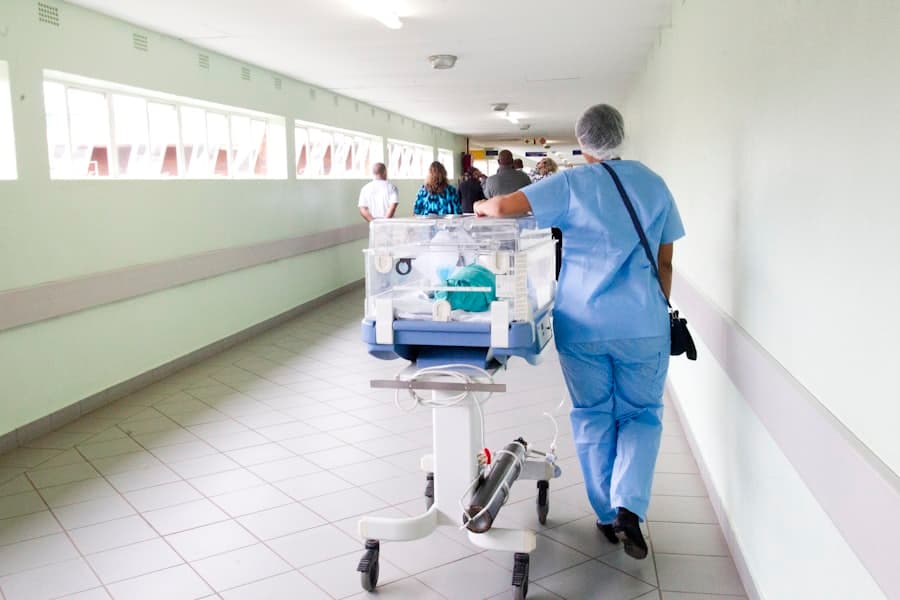 Clinical staff moving a trolley