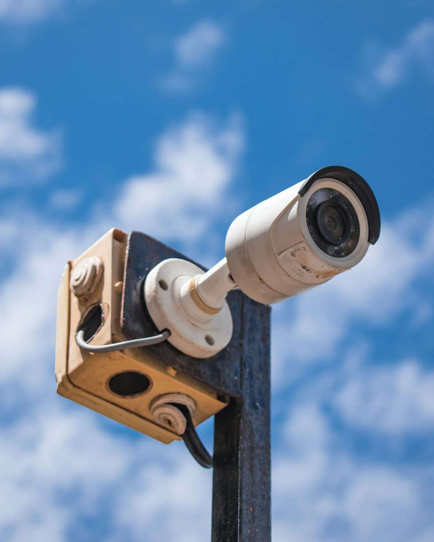 A CCTV camera mounted on the exterior of a building