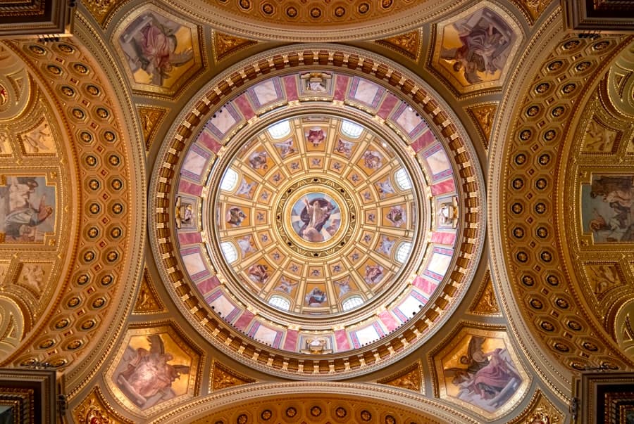 Ornate banking hall ceiling