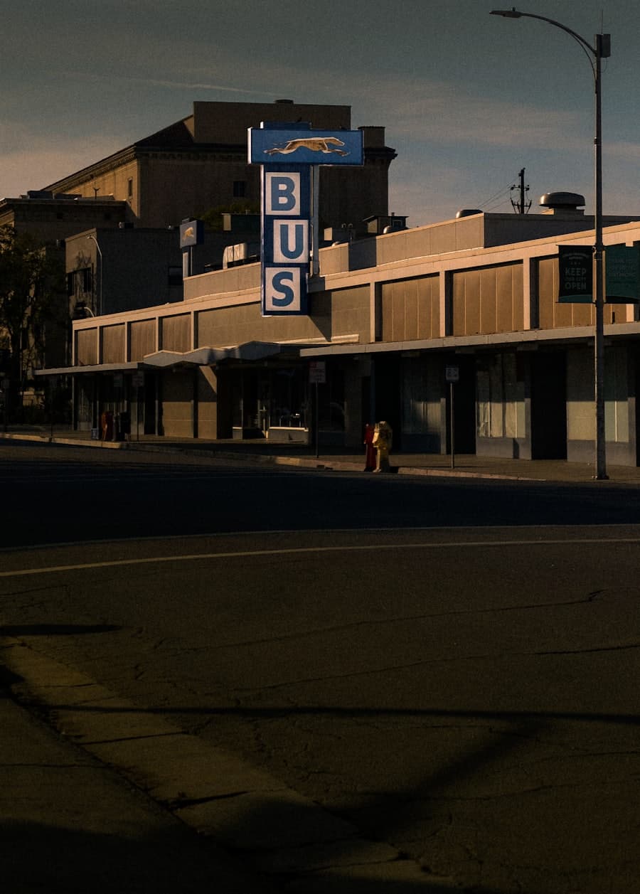 Bus depot at night
