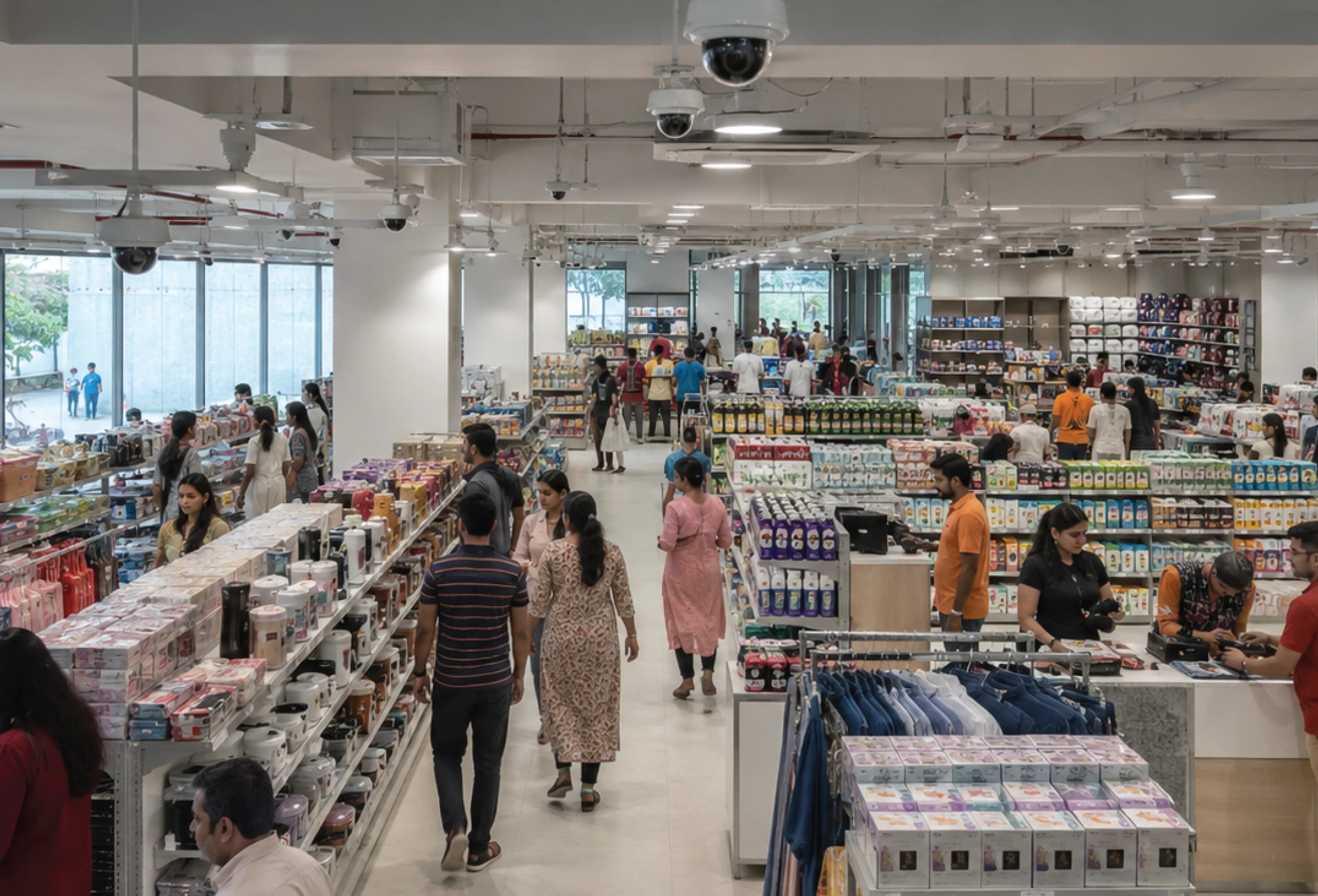 Retail Store Without Video Analytics Shoppers browsing aisles inside a retail store with no analytics tracking