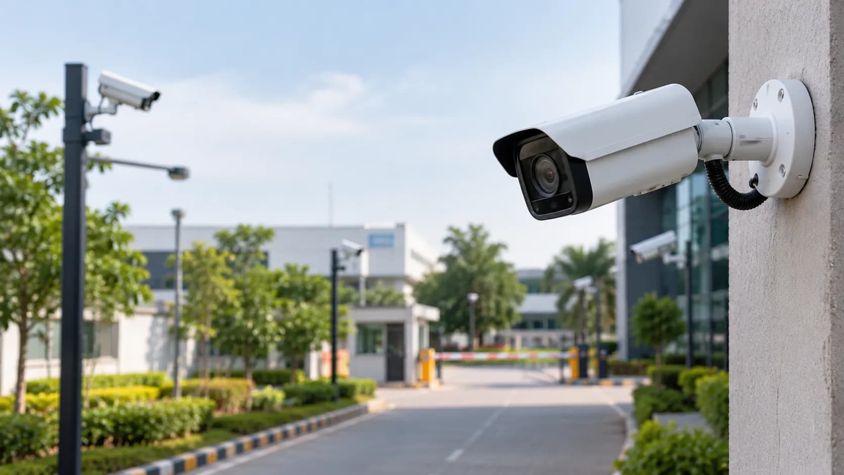 CheckCam CCTV Health Monitoring CheckCam CCTV camera on a modern building representing camera health monitoring