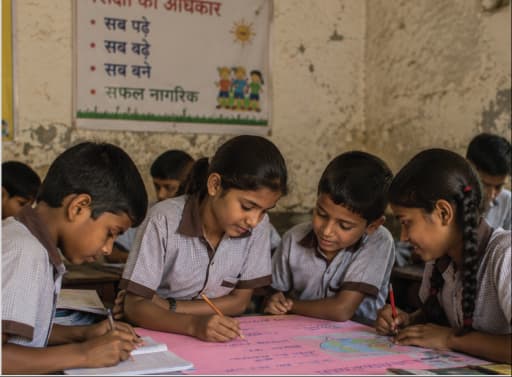 Teacher with students in a classroom
