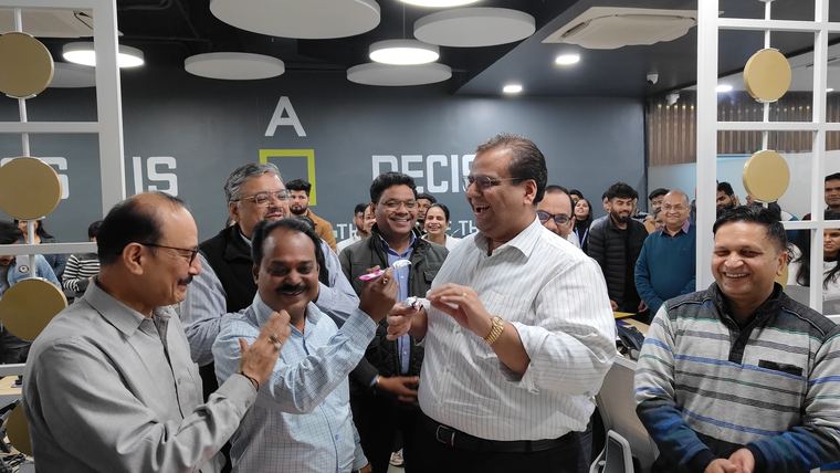 A celebration on the office floor